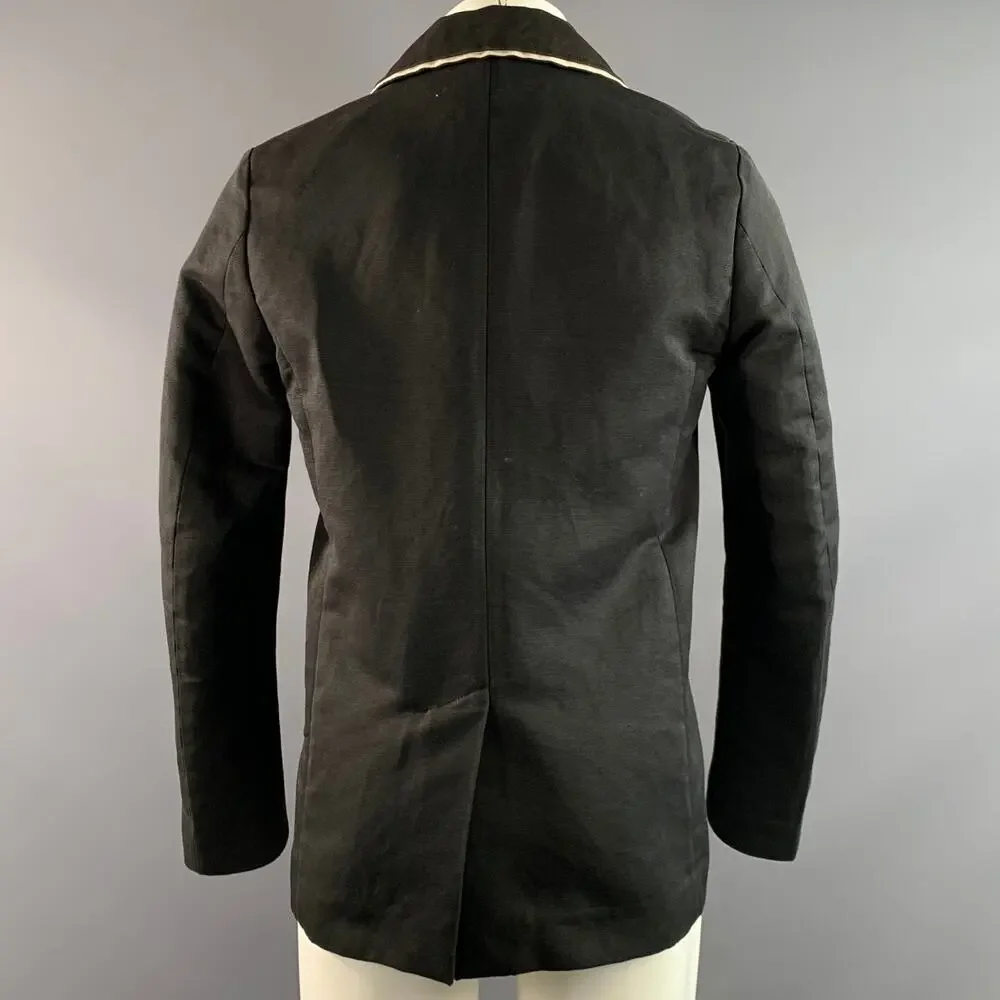 GUCCI Chest Size 38 Black Cream Waxed Cotton Linen Sport Coat